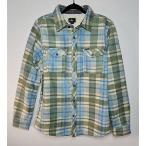 O'Neill Mens Sherpa Lined Green Plaid Snap Front Jacket Size Small NWT